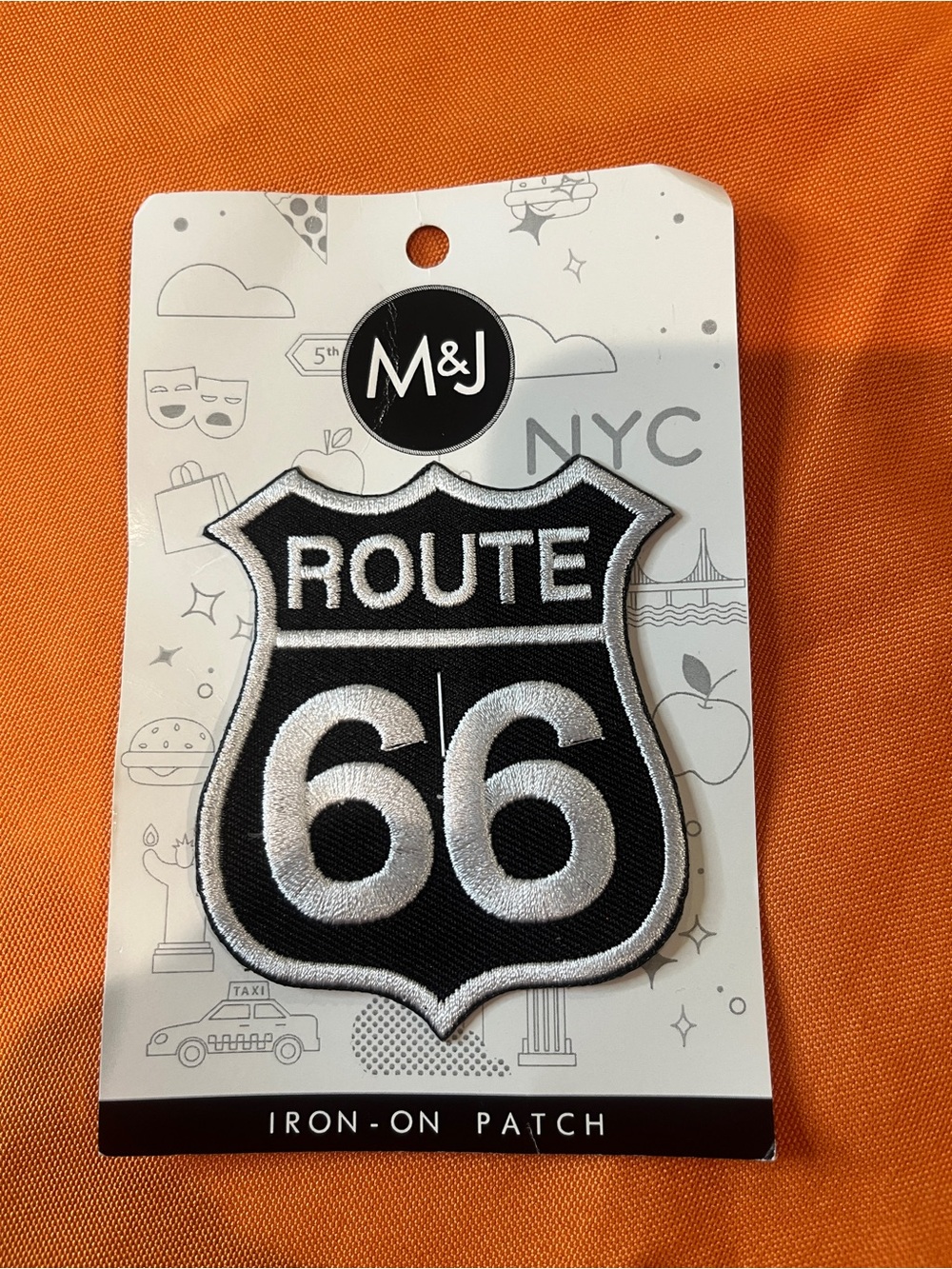M&J NYC Route 66 Black & White Iron-On Patch